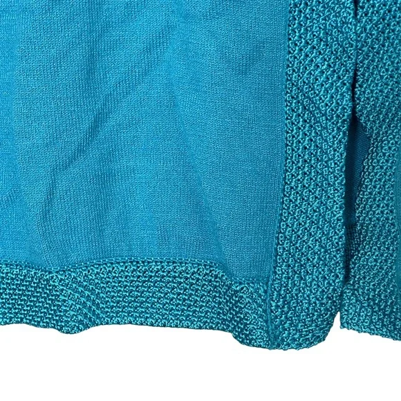 Talbots VTG Long Sleeve Lightweight Cardigan Size L Textured Knit Trim Blue